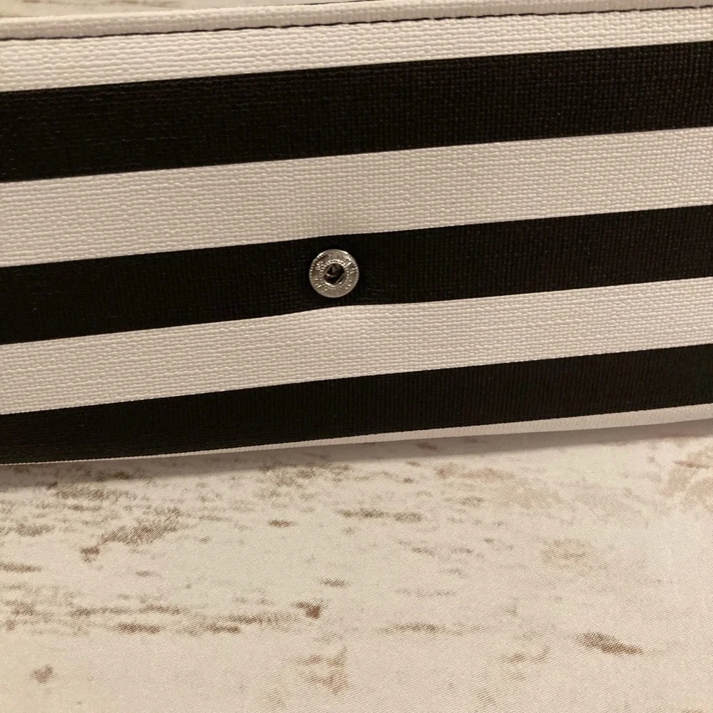 KUT From The Kloth Faux Leather Black and White Striped Trifold Wallet